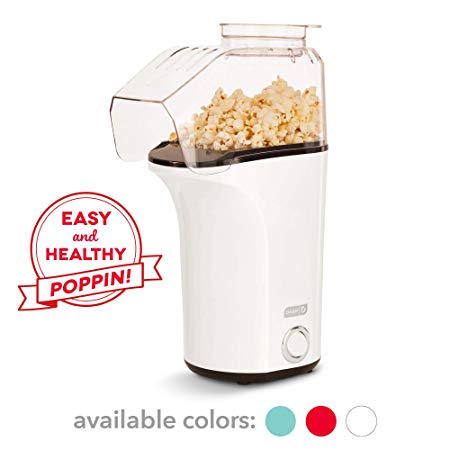 Dash DAPP150V2WH04 Hot Air Popcorn Popper Maker with with Measuring Cup to Portion Popping Corn Kernels   Melt Butter, Makes 16C, White