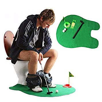 Toilet Seat Golf, Mini Potty Golf Set Putter Novelty Bathroom Golf Game Gag Gift for Men/Kids