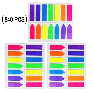 LOYMR 840pcs Neon Page Markers Colored Index Tabs,Fluorescent Sticky Note for Page Marker,Tape Flag Dispensers