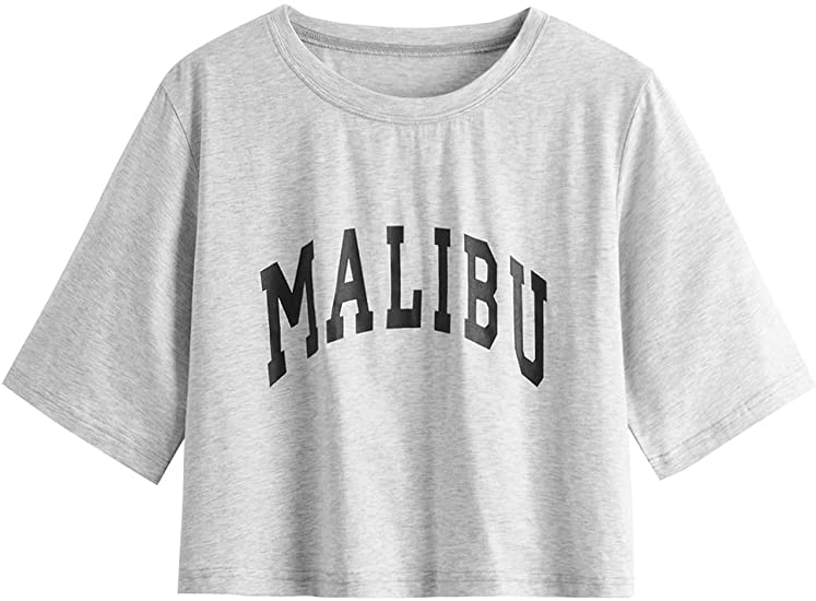 DIDK Women's Crop Top Half Sleeve Letter Print Casual Loose Tee