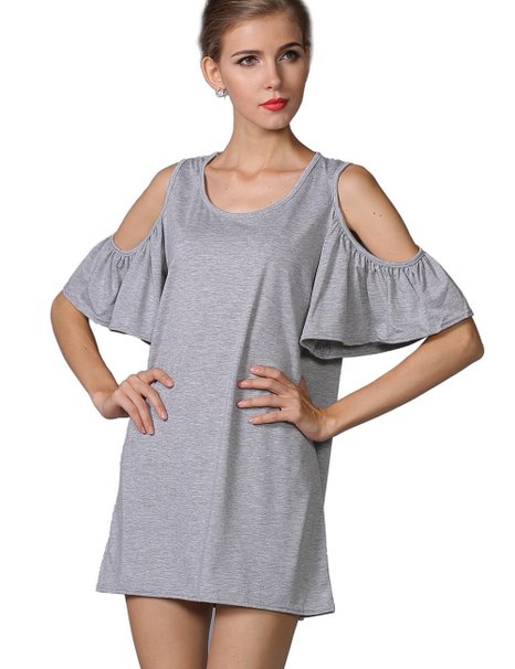 Yacun Women's Off Shoulder Short Mini Casual Tunic Top Shirt BK0012
