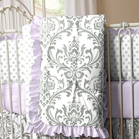 Carousel Designs Lilac and Gray Traditions Damask 3-Piece Crib Bedding Set