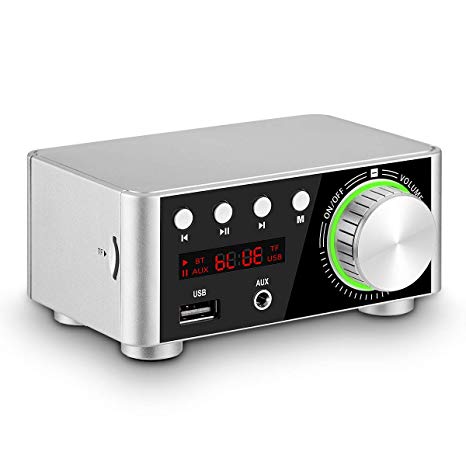 Nobsound 100W Mini Bluetooth 5.0 Power Amplifier Hi-Fi Stereo Class D Audio Amp 2.0 Channel Wireless Receiver Lossless Music Player TF USB Home Speaker (Silver)