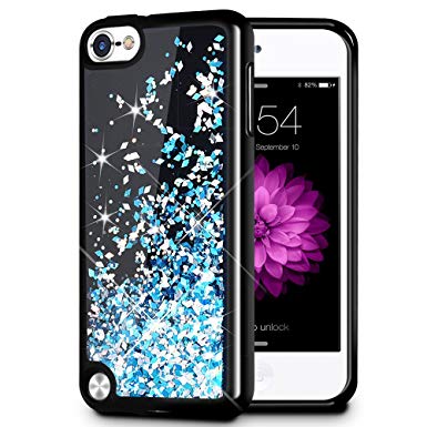 iPod Touch 5/6 Case, Caka iPod Touch 6 Glitter Case [Starry Night Series] Luxury Fashion Bling Flowing Liquid Floating Sparkle Glitter Girly TPU Bumper Case for iPod Touch 5/6 - (Blue)