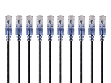 Monoprice 10-Pack, Slim Run Cat6A Ethernet Network Patch Cable, 1' Black (115149)