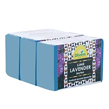 Divine India Premium Ayurvedic Natural Handmade Soap, 125 g X 3 Pack - Lime and Lavender
