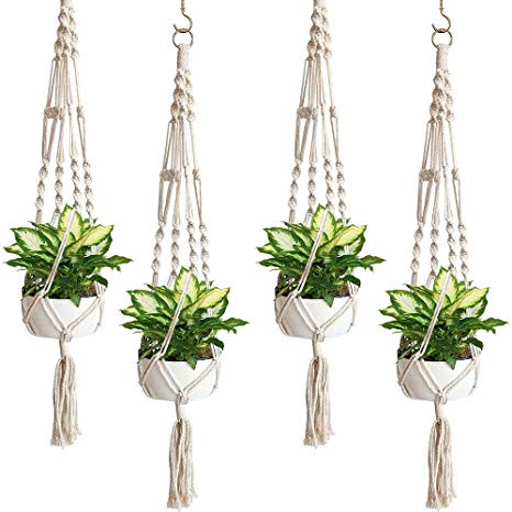 Sorbus Macrame Plant Hanger [4 Pack] Indoor Outdoor Hanging Plant Pots Cotton Rope, Elegant for Home, Patio, Garden