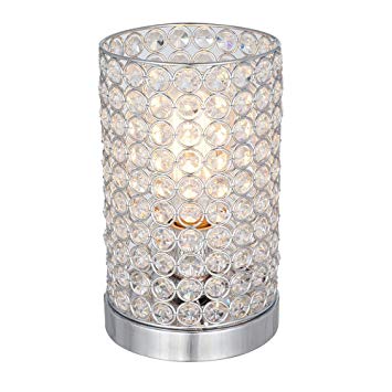 Rivet Modern Glam Glass Beads Uplight Table Desk Accent Lamp With LED Light Bulb - 5.5 x 5.5 x 9 Inches, Chrome