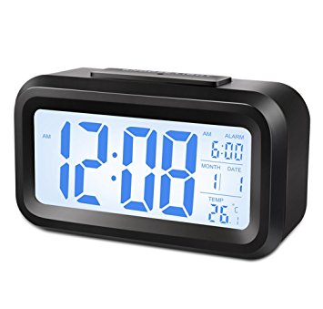 Alarm Clock,Gabone Battery Operated with Large Lcd Display Temperature Display Nightlight and Snooze Smart Backlight Digital Alarm Clock (Black)