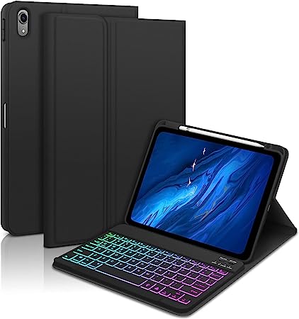 GOOJODOQ 7 Colors Backlit Keyboard Case for iPad 10th Generation 10.9"-2022 New iPad Keyboard Case with Pencil Holder-Detachable Bluetooth Keyboard Cover with Anti-scratch and Fingerprint-proof(Black)