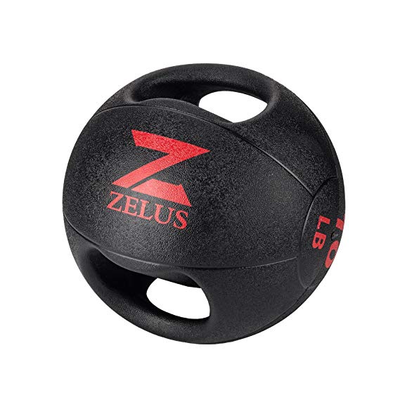 ZELUS 10/20 lbs. Dual Grip Medicine Ball Weight Exercise Ball with Durable Rubber & Textured Grip for Strength Balance Training