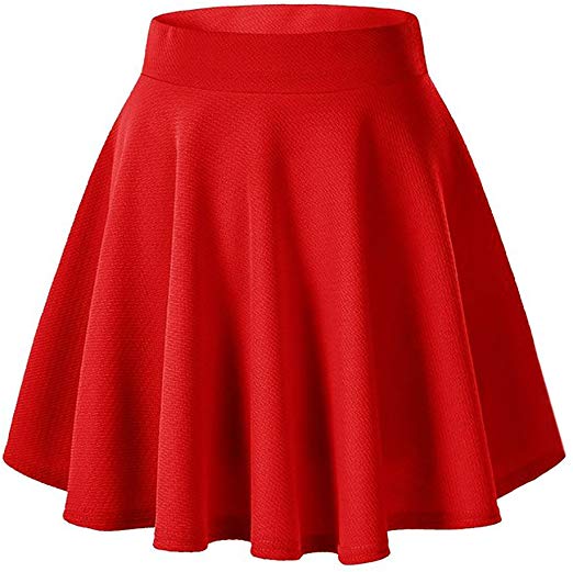 Moxeay Women's Basic A Line Pleated Circle Stretchy Flared Skater Skirt