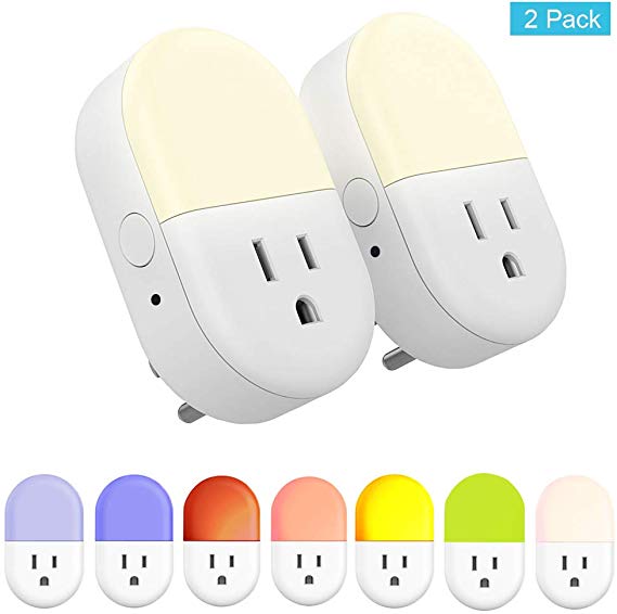 Plug-in Night Light, ANIKUV LED Nightlight, RGB Color Changing LED Lamp with night lights for kids, Warm White Night Lighting for Baby Room, Bedroom, Hallway, llway, Kitchen, Bathroom, Stairs (2 Pack)