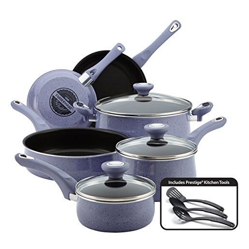 Farberware New Traditions Speckled Aluminum Nonstick 12-Piece Cookware Set, Lavender