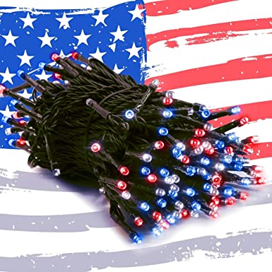 Home Lighting 200 LED 66FT Fairy String Lights, July 4th Patriotic Light with 8 Lighting Modes, Mini Lights Plug in for Indoor Outdoor Independence Day Tree Holiday Party Decor, Red & Blue & White
