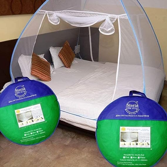 Sterling STORIA Mosquito Net for Single Bed Machardani, Folding Mosquito net for Single Bed, Polyester Strong Net Foldable Easily fit on 4 x 6 ft - Blue.