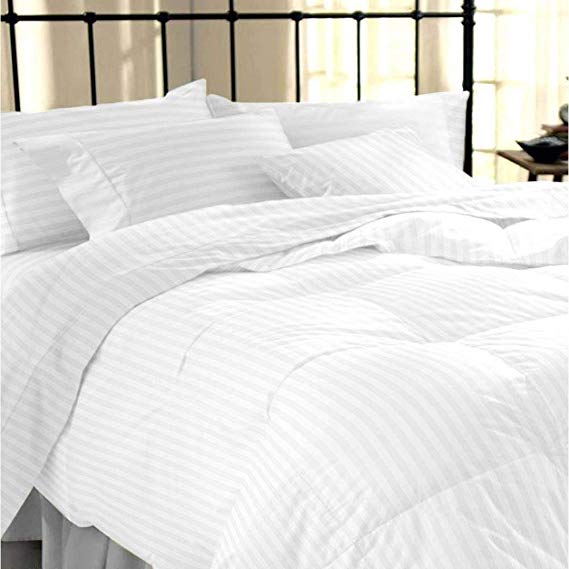 Sapphire Collection 100% Stripe TC400 Egyptian Cotton White Duvet Cover Pillow Cases All Sizes (Super King)