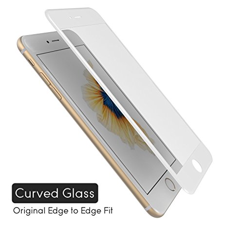 iPhone 6 / 6S Screen Protector, TOPVISION Bubble Free Curved Edge Tempered Glass Protective Film - White