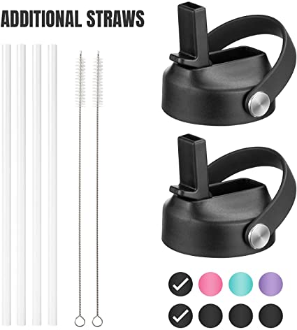 MILKUN Wide Mouth Straw Lid Compatible with Hydro Flask, Simple Modern Summit and Other Sport Water Bottle - 2 Pack with Additional Straws