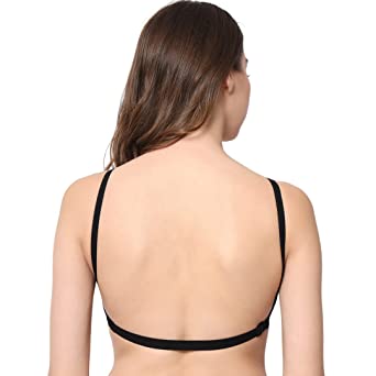 Bewild Full Coverage Backless Cotton Bra for Women and Girls/Ladies/Casual/Non Padded/Everyday/t-Shirt/Fancy/Non Wired/Adjustable Supported Bra/Transparent Strap & Band Free (Black)