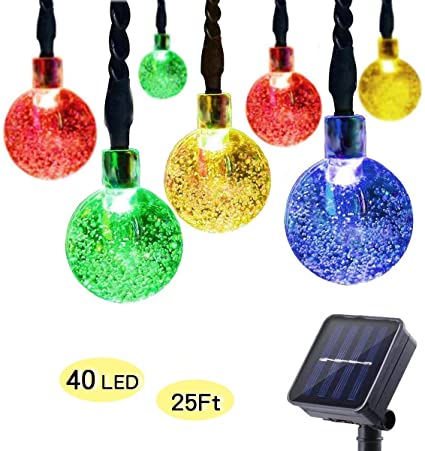 ECOWHO Solar String Lights Outdoor, 25ft 40 LED Waterproof Globe Solar Powered Fairy String Lights for Garden Patio Wedding Party Holiday Decoration（Multicolor）