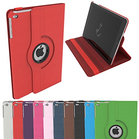 iPad Air 2 Case, RC iPad Air 2 / iPad 6 360 Rotating Smart Case PU Leather Cover Stand for Apple iPad Air 2 Sleep/Wake (Red)