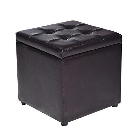 HOMCOM 16" Cube Faux Leather Tufted Ottoman Storage Footrest Seat - Black