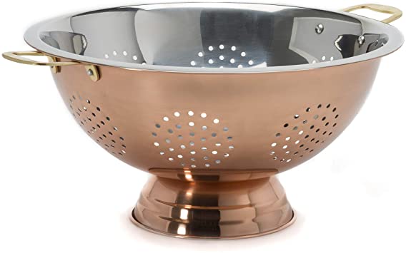 Ecolution Colander, Dishwasher Safe, Perforated Drainer Strainer Plated Exterior, for Pasta, Rice, Fruits, Vegetables and More, 12 inch, Copper and Stainless Steel