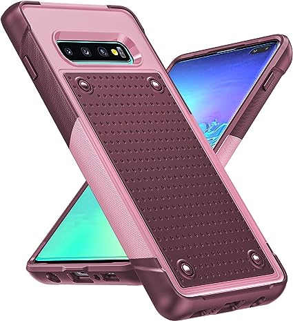 LeYi for Samsung Galaxy S10-Plus Case: (Not Fit S10) Galaxy S10  Case for Women Girls, Dual Layer Protective Hard PC Back & Soft Bumper Resilient Shock Absorb Phone Case for Samsung S10 Plus, Red Pink