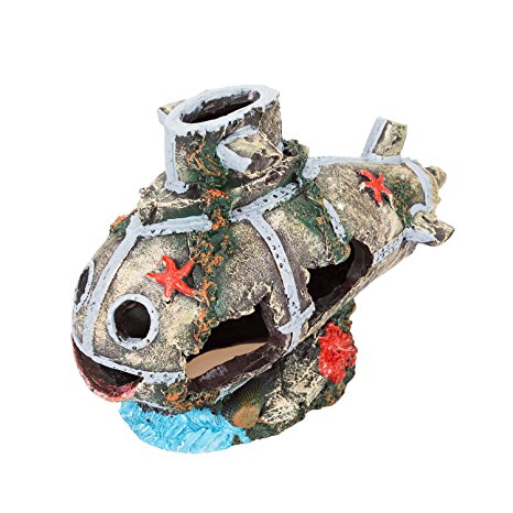Govine Sunken Submarine Resin Decorations Ornament for Aquarium Fish Tank Accessories