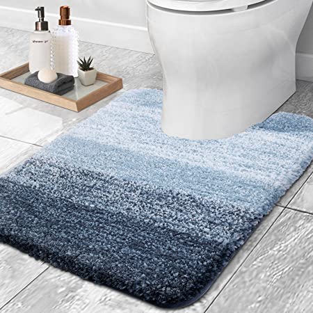 OLANLY Luxury Toilet Rugs U-Shaped, Extra Soft and Absorbent Microfiber Bathroom Rugs, Non-Slip Plush Shaggy Toilet Bath Mat, Machine Wash Dry, Contour Bath Rugs for Toilet Base, 20x24, Navy Blue