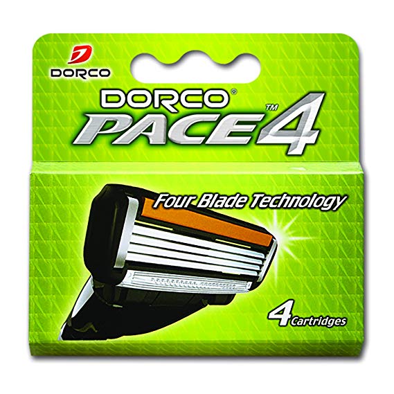 Dorco Pace 4 Replacement Cartridges – Razor Blades for Men - Common Docking System Compatible With Any Dorco Handle – Safe, Sensitive Men’s Shave - Lubrication Strip Included – 4 Count