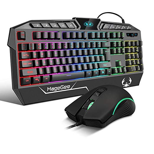 RGB Gaming Keyboard and Mouse Combo,104 Keys Gaming Keyboard Mechanical Feeling with 10 Multimedia Keys,Wired Ergonomic Wrist Rest Keyboard and Adjustable DPI Gaming Mouse for PC Mac Laptop Office