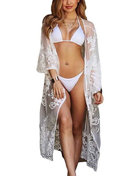 Bsubseach Women Sexy Open Front Beach Cover Up See Through Kimono Cardigan