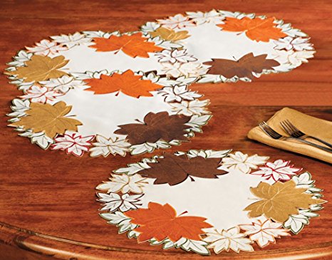 Maple Leaf Embroidered Fall Table Linens, Placemats