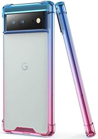 Salawat for Google Pixel 6 Case, Clear Cute Gradient Slim Phone Case Cover Reinforced TPU Bumper Hard PC Back Shockproof Protective Case for Google Pixel 6 6.4 Inch 2021 (Blue Pink)