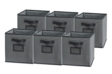 Sodynee Foldable Cloth Storage Cube Basket Bins Organizer Containers Drawers, 6 Pack, Dark Grey/Grey