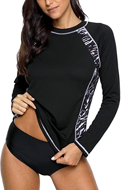 ATTRACO Women's Swim Shirts Long Sleeve Rash Guard UPF 50 Sun Protection Swimsuit Top