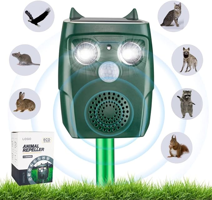 Répulsif Chat Exterieur, Répulsif Chat Ultrason Solaire, Ultrason Anti Chats, Charge de Solaire USB, Répulsif Animaux pour Chats, Pigeon, Lapin, Oiseaux, Renard, etc 3 Modes