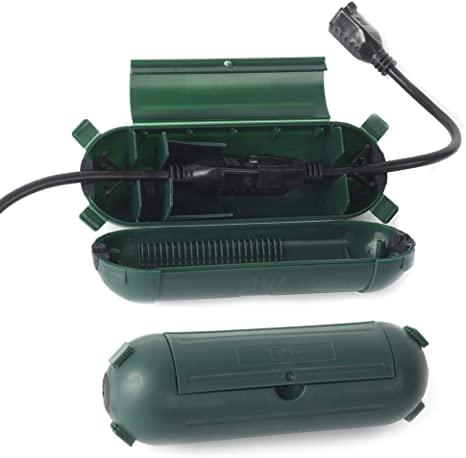 (2-Pack) The Ultimate Outdoor Extension Cord Plug Protector Green - IP44 Waterproof Extension Cord Cover with Lockable Latches, Cable Clamp, and Rubber Seals - Can Fit up to 14 AWG Cords