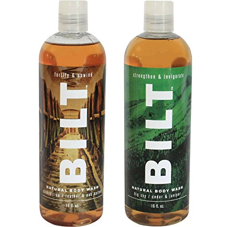 BILT Natural Body Wash for Men 16 oz, "Rugged" Variety Set of 2: Big Sky & Prohibition