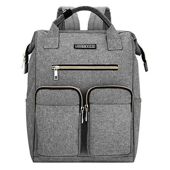 JINS & VICO Laptop Backpacks，Wide Open Professional Business Laptop Bag Large Bookbag Handbag Casual Daypacks for School/College/Business, Grey