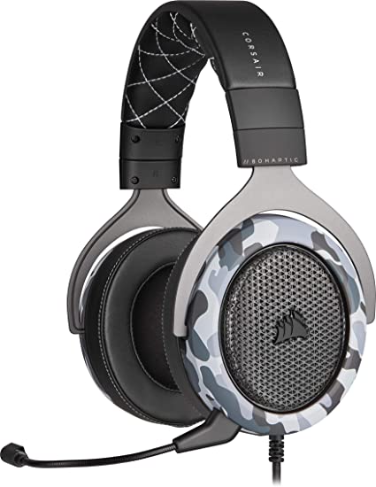 Corsair HS60 HAPTIC Stereo Gaming Headset with Haptic Bass (Haptic Bass powered by Taction Technology, Plush Memory Foam Ear Cups, Custom-Tuned 50mm Neodymium Audio, Detachable Microphone) Camo