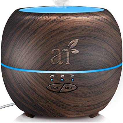 ArtNaturals Aromatherapy Essential Oil Diffuser – (13.5 Fl Oz / 400ml Tank - Dark Brown) – Ultrasonic Aroma Humidifier - Auto Shut-Off and 7 Color LED Lights – For Home, Office & Bedroom