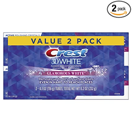 Crest 3D White, Whitening Toothpaste Glamorous White, 4.1 oz, Pack of 2