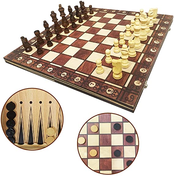 3 in 1 Chess Set - Chess - Checkers Board - Backgammon-15 Inch Chess Board-Game Chess-Play Chess-Chess Set-Chess Playing-Chess Pieces-Pieces of Chess-Board Games-Chess Board Setup for Kids and Adults