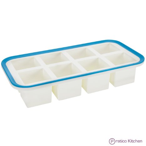 Superb Cube 2 Inch Cube Silicone Ice Cube Tray with EZ-Release and No-Spill Steel Reinforced Rim - Makes 8 Cubes