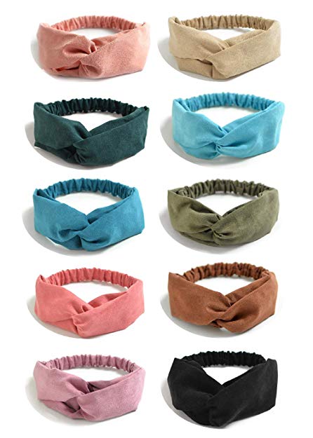 KWHY 10 Pack Boho Headbands for Women Girls Criss Cross Elastic Hair Band Twisted Head Wrap