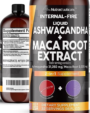 Clean Ashwagandha Maca Root 5000mg Supplement Liquid Vitamin - Natural Stress Relief and Health Boost for Women Men - Alternative to Ashwagandha Gummies Capsules Powders Pills - 30 Servings USA Made