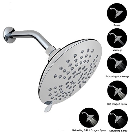 [Water Sense UPC Approved] Weize 6 Inch(84 Jets) Rainfall Round Shower Head 6 Function Chormed Finsh Fixed Showerheads with Shower Arm and Flange